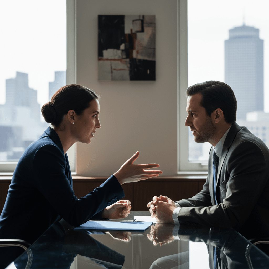 Career coach and client engaged in strategic conversation