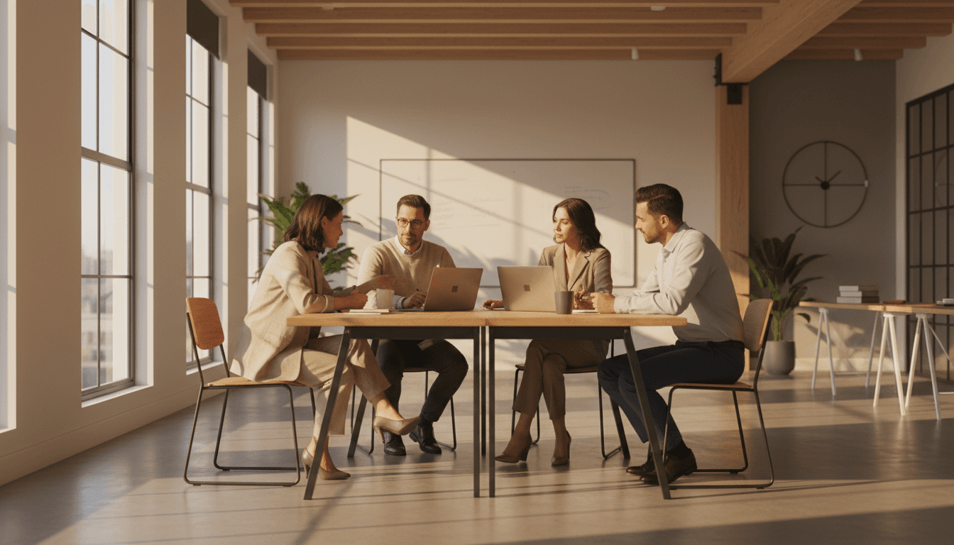 Startup founders collaborating in a modern Boston office during strategic planning session