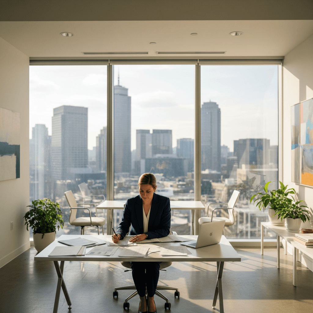 Professional in a Boston office space planning career transition