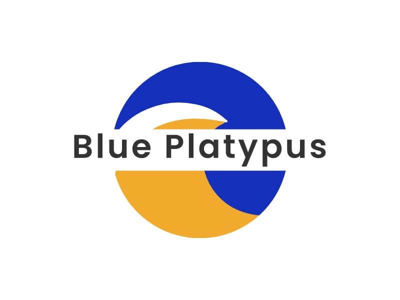 Blue and yellow circular wave logo featuring the bold text 'Blue Platypus' across the center.